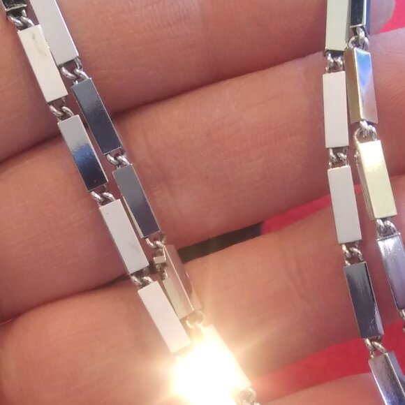 vintage Monet silver tone Modernist geometric  rectangle block links necklace - Picture 13 of 14